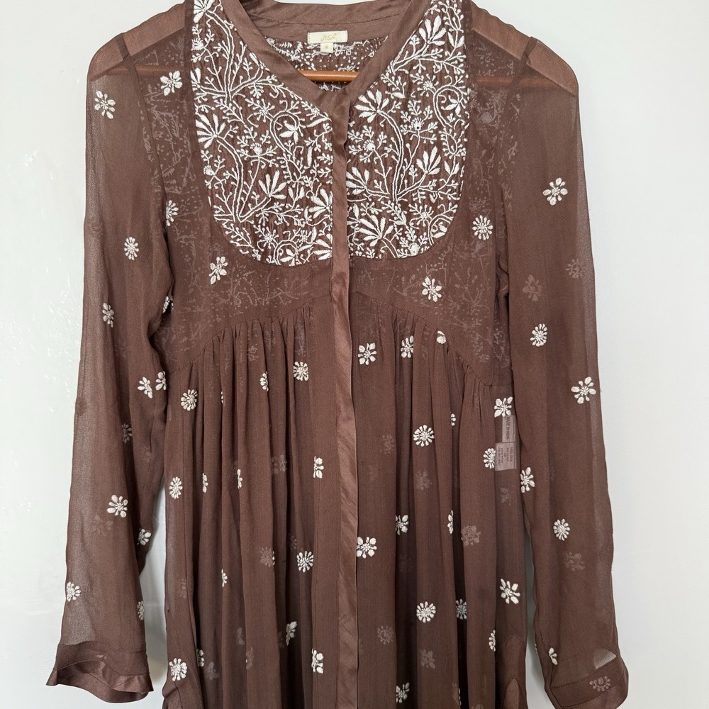 Joshi Women's Cover Up Kimono 2 Silk Embroidered Sheer Boho Peasant Fairy Kaftan - Picture 2 of 12